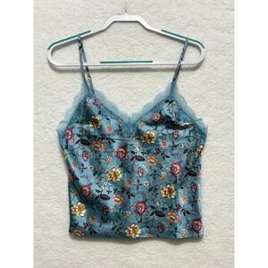 Victoria's Secret Medium‎ Cami Top Blue Floral Lace Trim Sleeveless